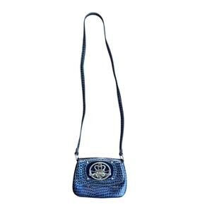 Kathy Van Zeeland Blue Croc-Embossed Studded Pleated Mini Crossbody Bag